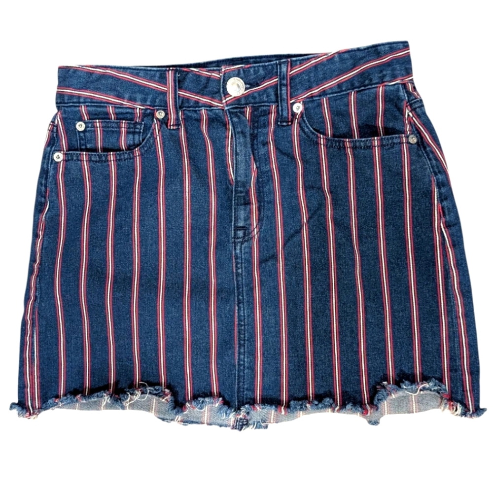 American Eagle Hi Rise Blue‎ Red White Stripe Super Stretch Denim Skirt Size 6